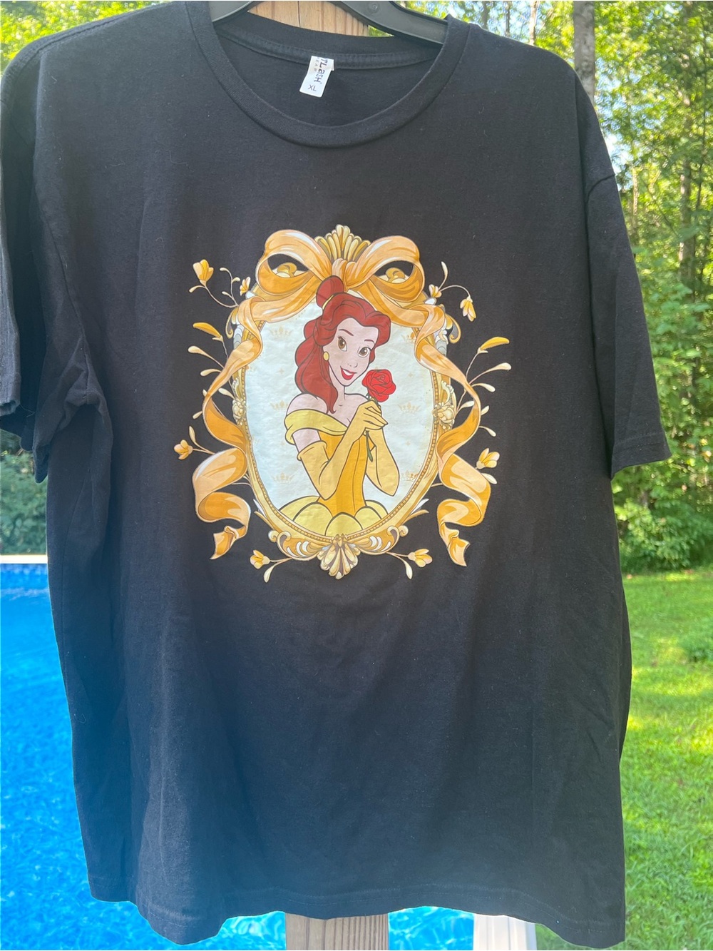 Disney Black Belle Graphic Tee with Yellow and Red Accents